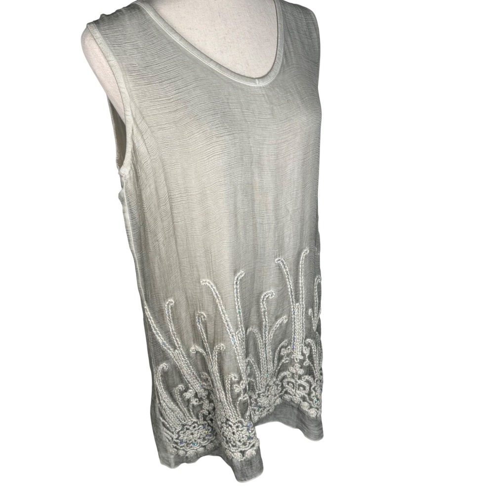 Soft Surroundings Tunic Top Womens Small Beige Linen Blend Embroidered Lace Tan